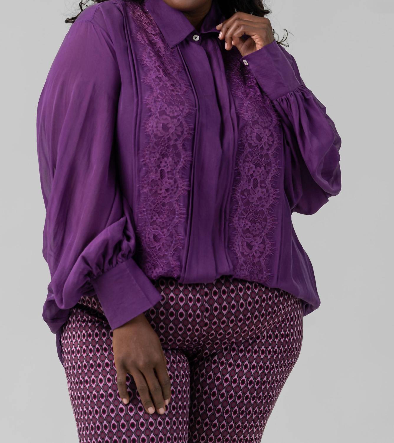 La Fuori - Silk Chiffon Long Sleeve Blouse Blouse - Plus
