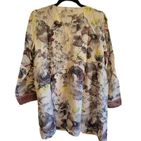 Mystree - Women's Long Sleeve Tunic Top Boho Floral Cottage Crochet Trim