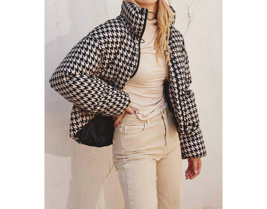 Dress Forum - Houndstooth Stand Collar Puffer Jacket