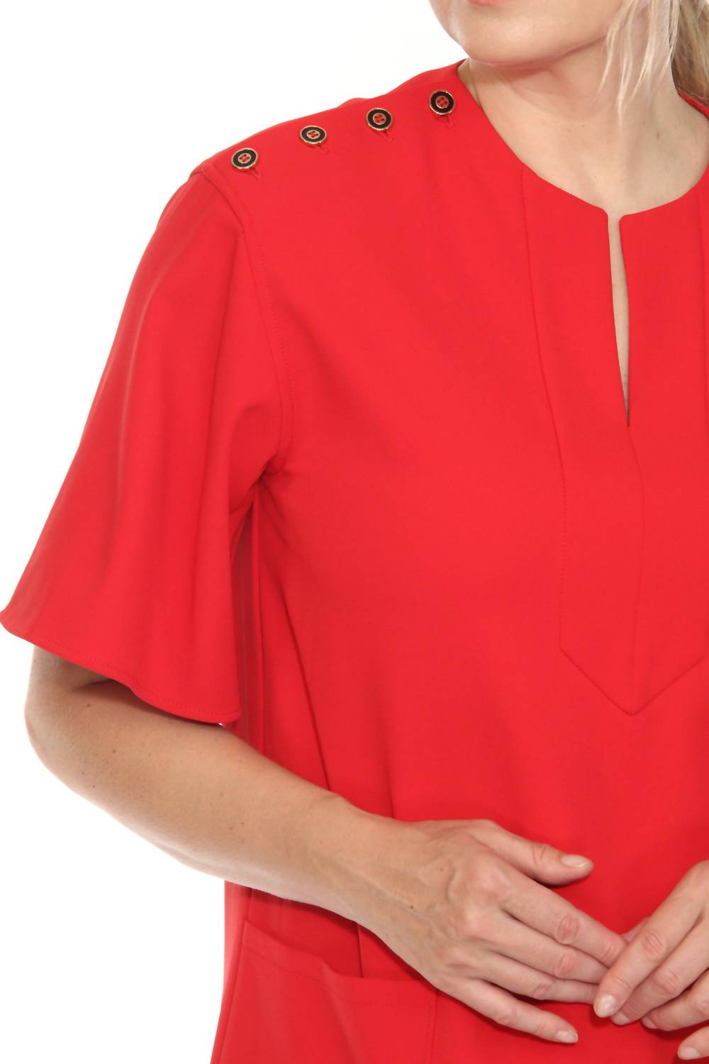 Joseph Ribkoff - Buttoned Shoulders Mini Shift Dress
