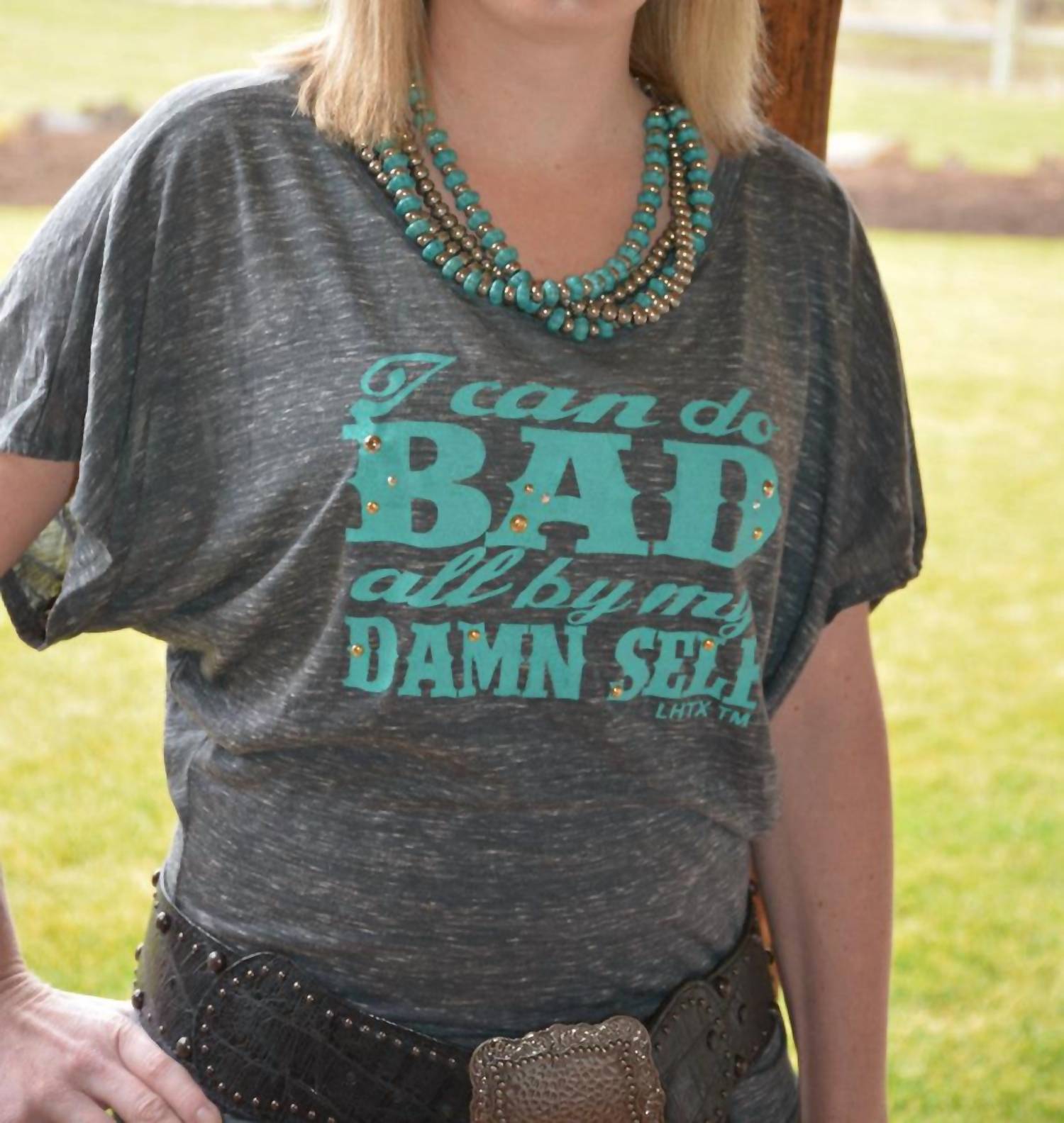 LHTX I Can Do Bad All By My Damn Self Top in grey - women's blouse