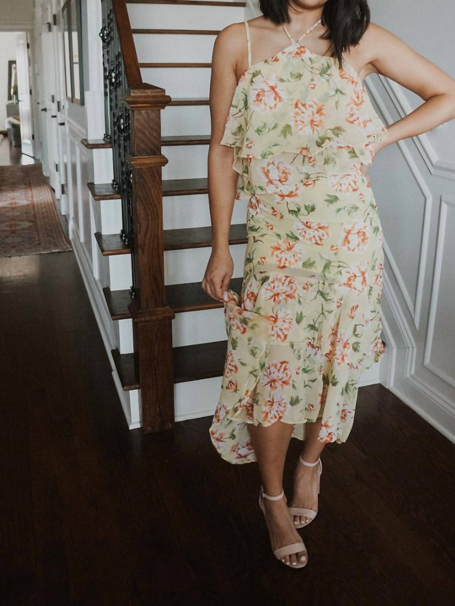 Flying Tomato - FLORAL RUFFLE TRIM HIGH LOW SKIRT