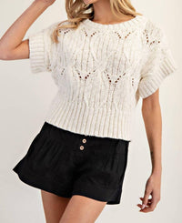 ee:some Cable Knit Short Sleeve Sweater Top in oatmeal - women's sweater - view 5