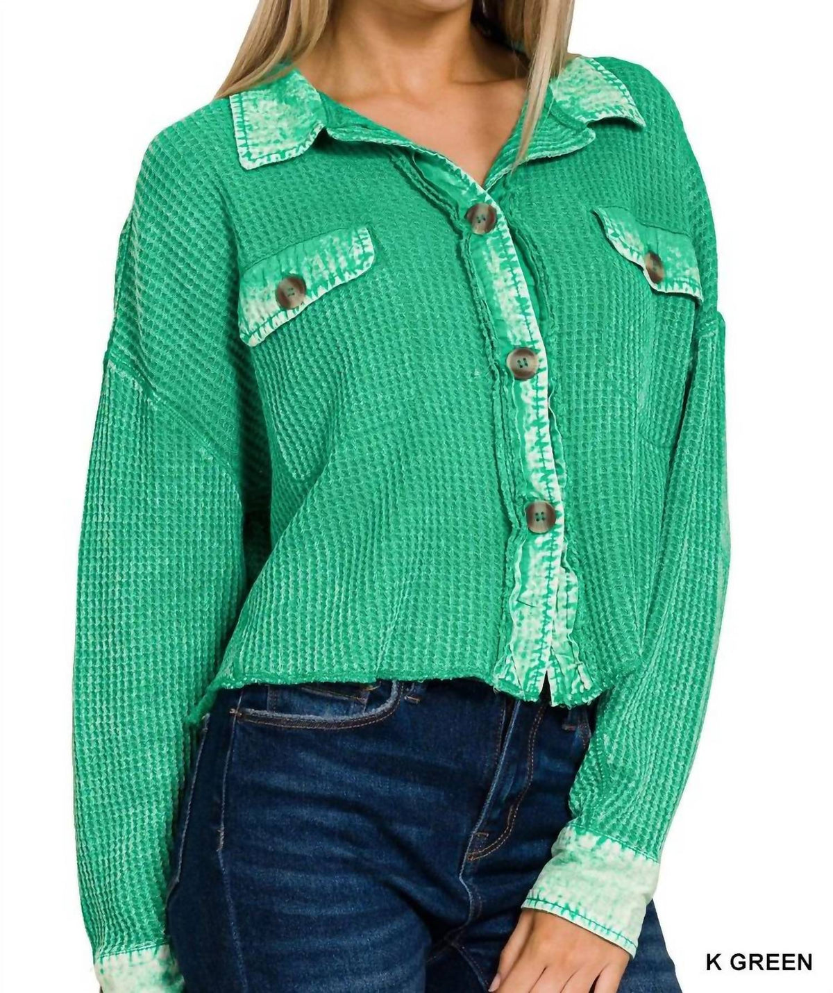 Zenana - Acid Washed Oversized Cropped Shacket