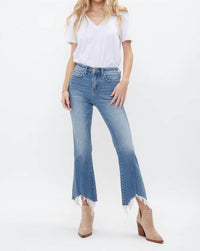 Mica Denim - High Rise Crop Flare Uneven Hem Jean