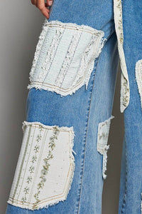 Pol - Boho Vintage Patchwork Denim Wide Leg Pants