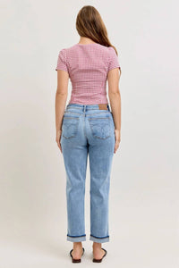 Judy Blue - Women's Mid Rise Destroyed & Cuff Skinny Jeans