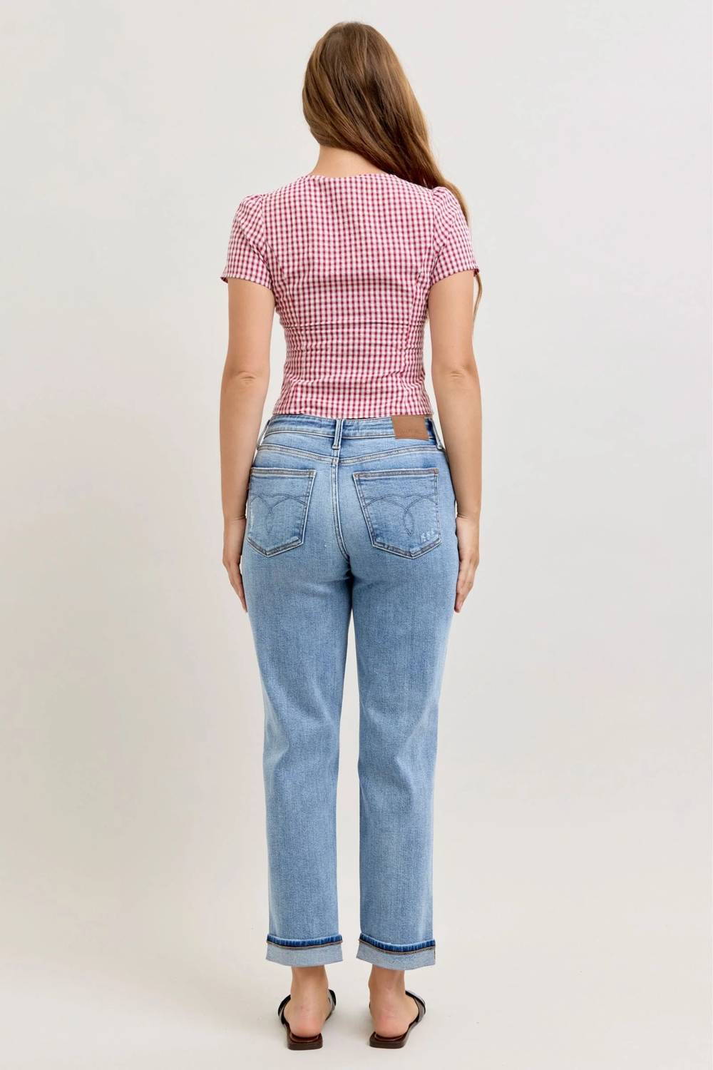 Judy Blue - Women's Mid Rise Destroyed & Cuff Skinny Jeans