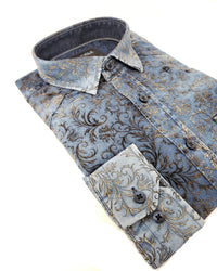 Eight X - Men's Distressed Denim Flocking Button Down Shirt