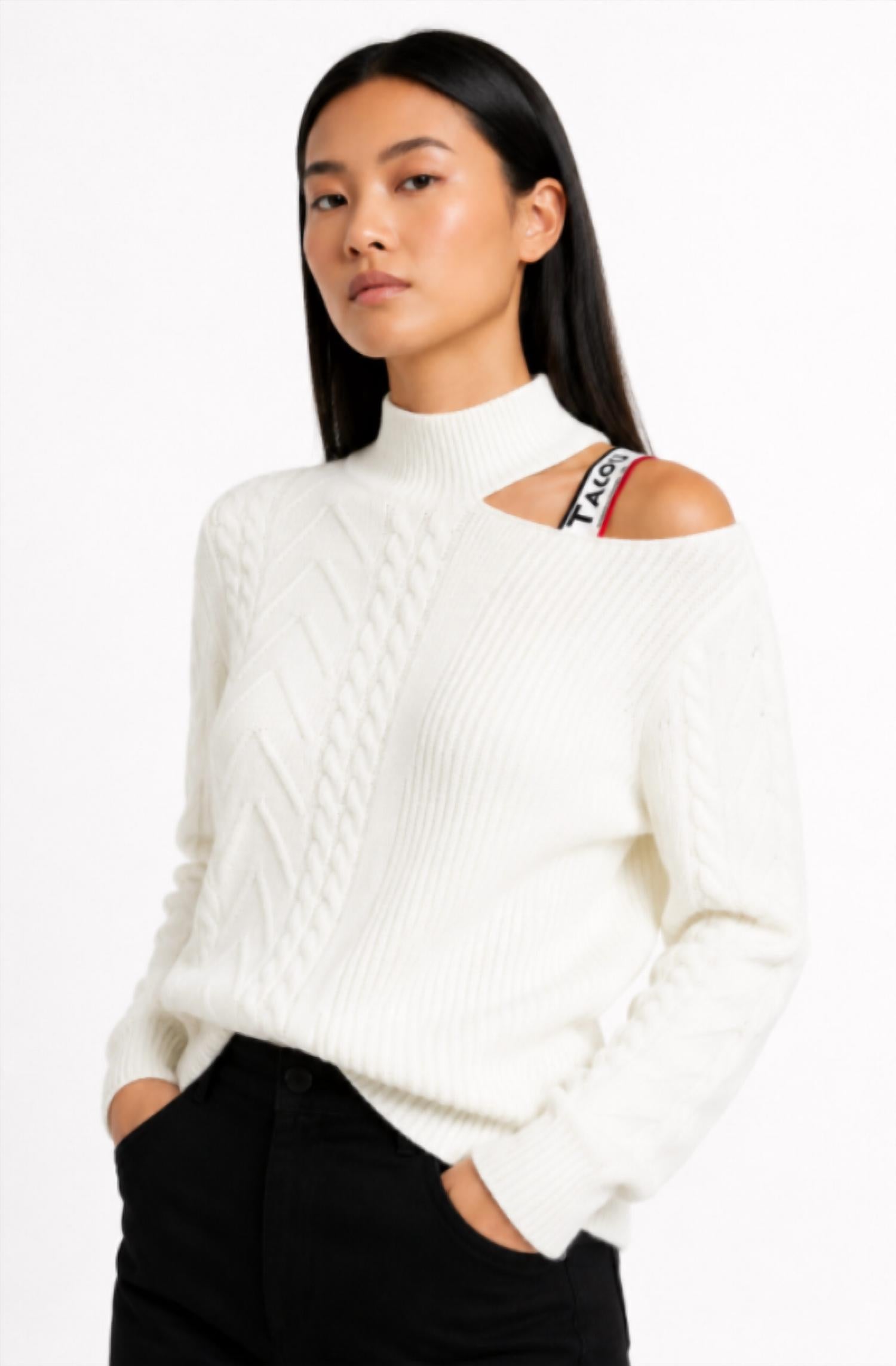The Athletic Side Of Us - Women's Victorian Cut-out Shoulder Sweater – Ribbed Knit