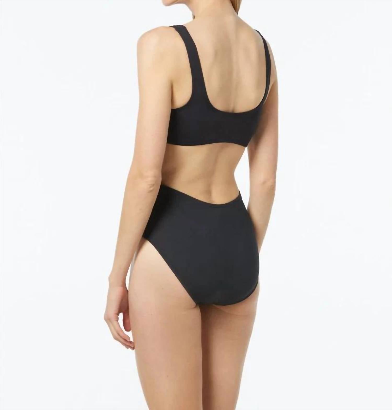 MICHAEL KORS Zip Trim Cutout One Piece Swimsuit in black - women's swimwear - detail view