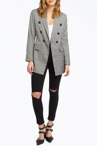 DOUBLE-BREASTED PRINCE OF WALES CHECKED WOVEN BLAZER