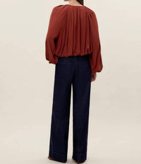 Rebecca Taylor Lillith Bubble Top in aberdeen - women's blouse - detail view