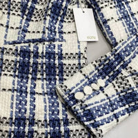 Ecru Women's Tweed Double Breasted Plaid Blazer in blue white - women's jacket - view 9