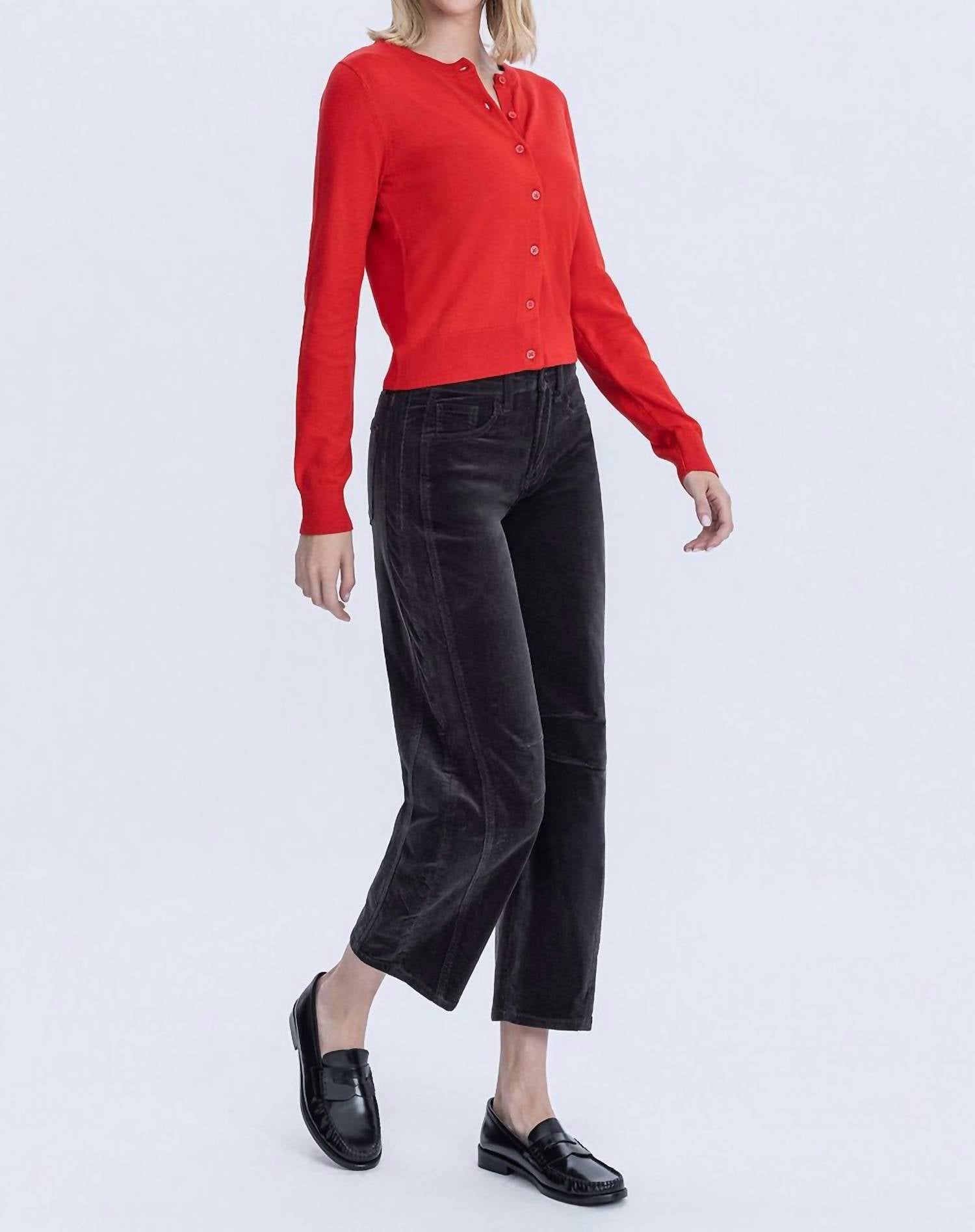 VERVET BY FLYING MONKEY High Rise Crop Corduroy Barrel Jeans in dark gray - women's jeans - alternate view