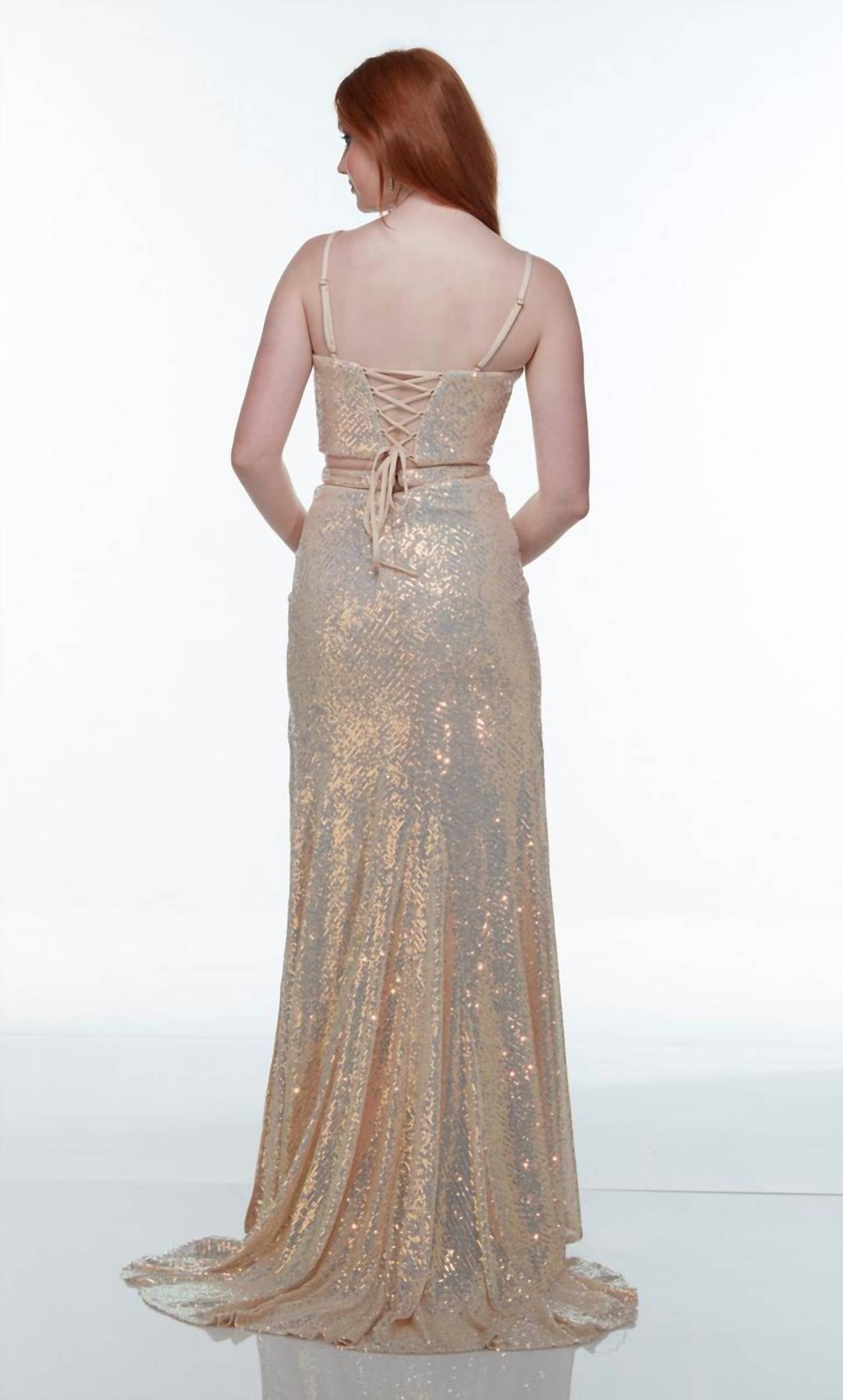 ALYCE PARIS Two-piece Square Neckline Gown in pink champagne - women's dress - detail view