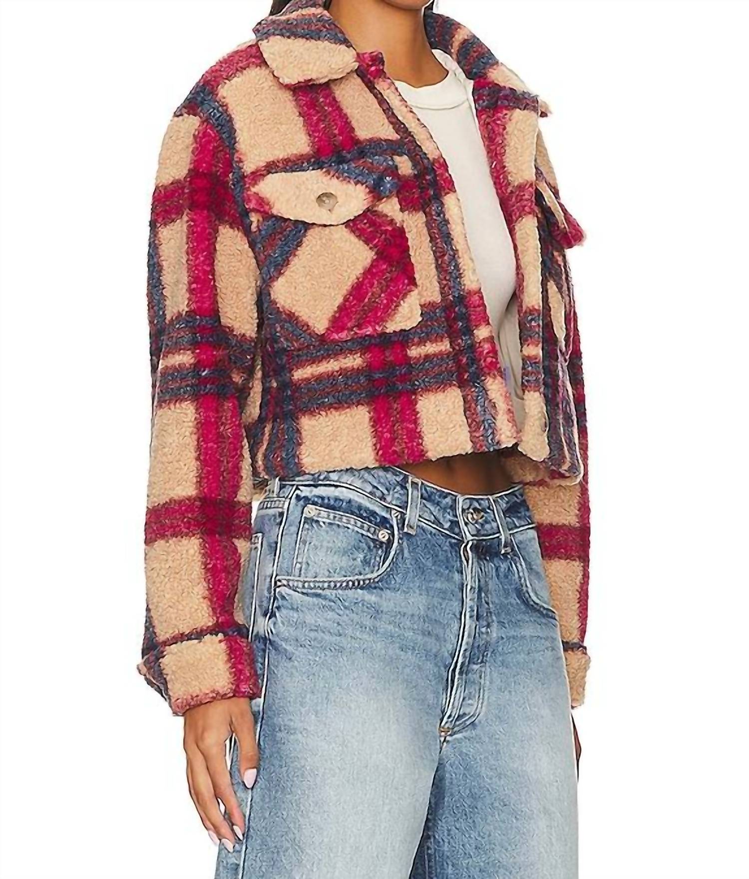 L*SPACE Big Sur Jacket in multicolor plaid - women's jacket - detail view