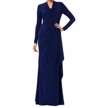 Betsy & Adam Women's Cowlneck Draped Long-sleeve Gown in blue - women's dress