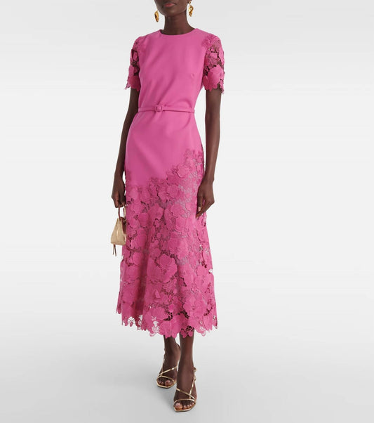 Oscar De La Renta - Orchid Guipure Wool-blend Midi Dress