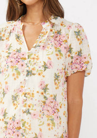 Lovestitch - Floral Puff Sleeve Button-down Top
