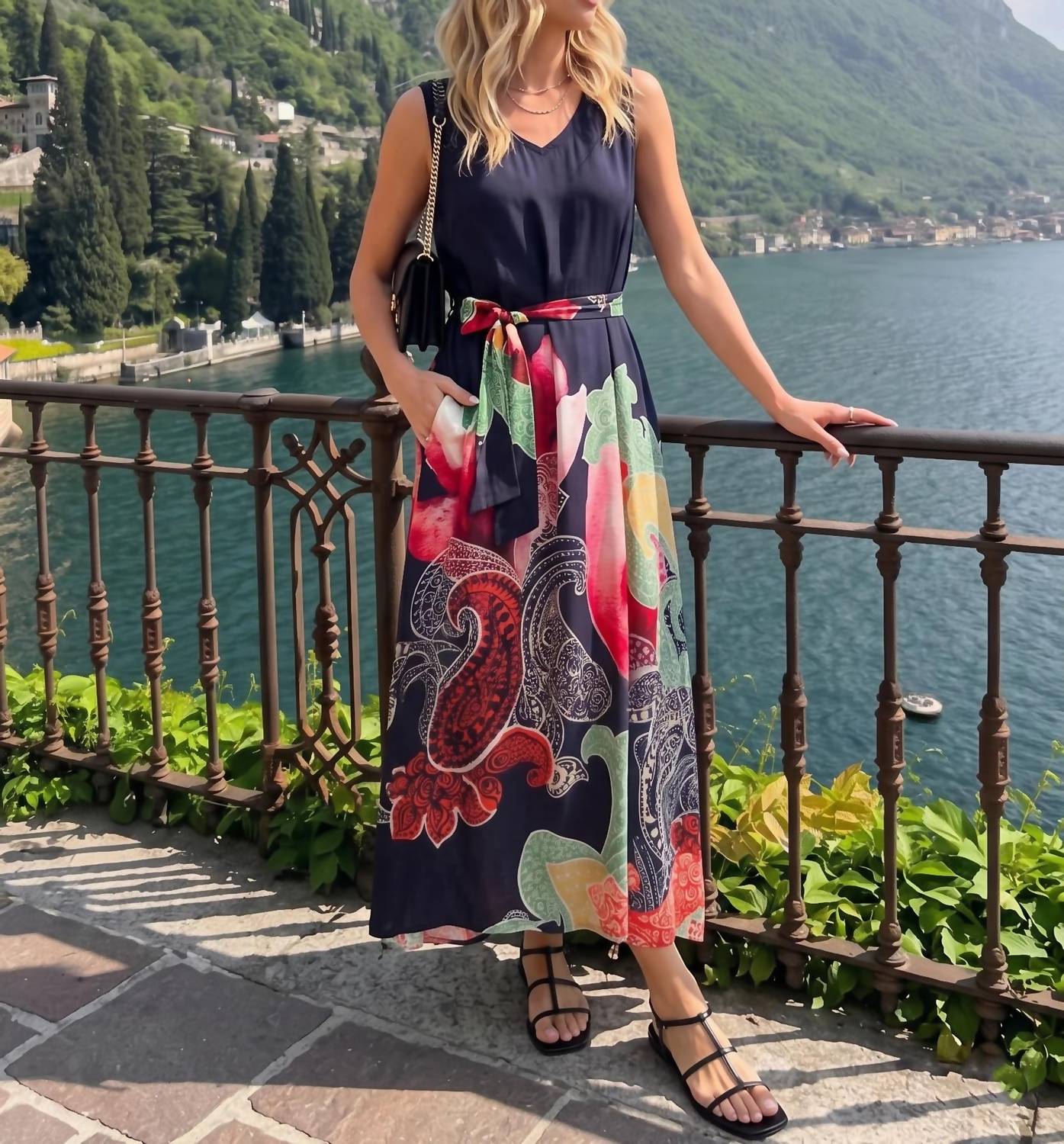 Apny - V-neck Tank Midi Dress