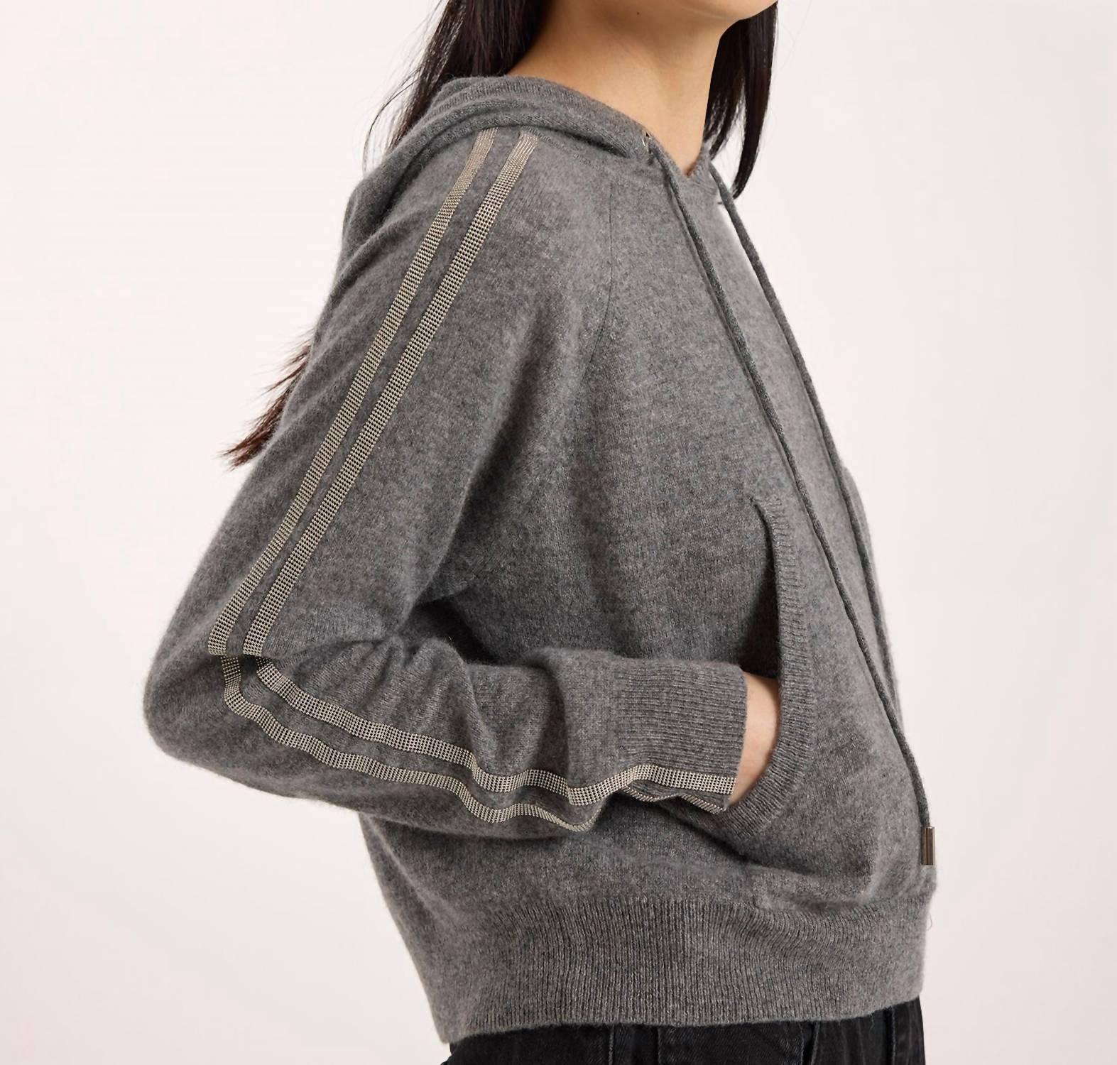Brodie Cashmere - Bree Beaded Sleeve Cashmere Hoodie