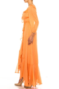 Maison Tara - Three Fourth Sleeve Frilly Detail Maxi Dres