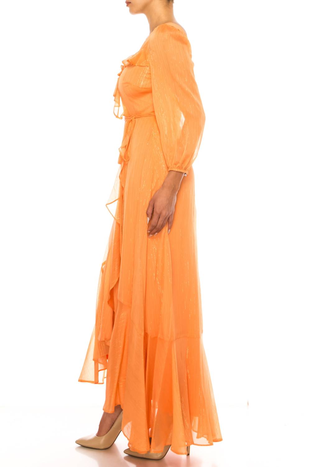 Maison Tara - Three Fourth Sleeve Frilly Detail Maxi Dres