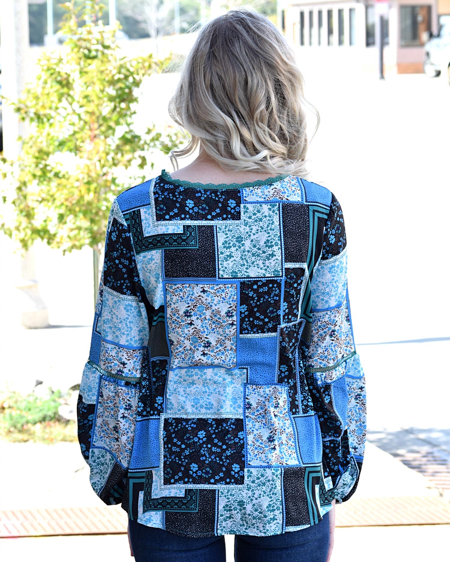 Shewin Inc. - Bohemian Floral Print Patchwork Top