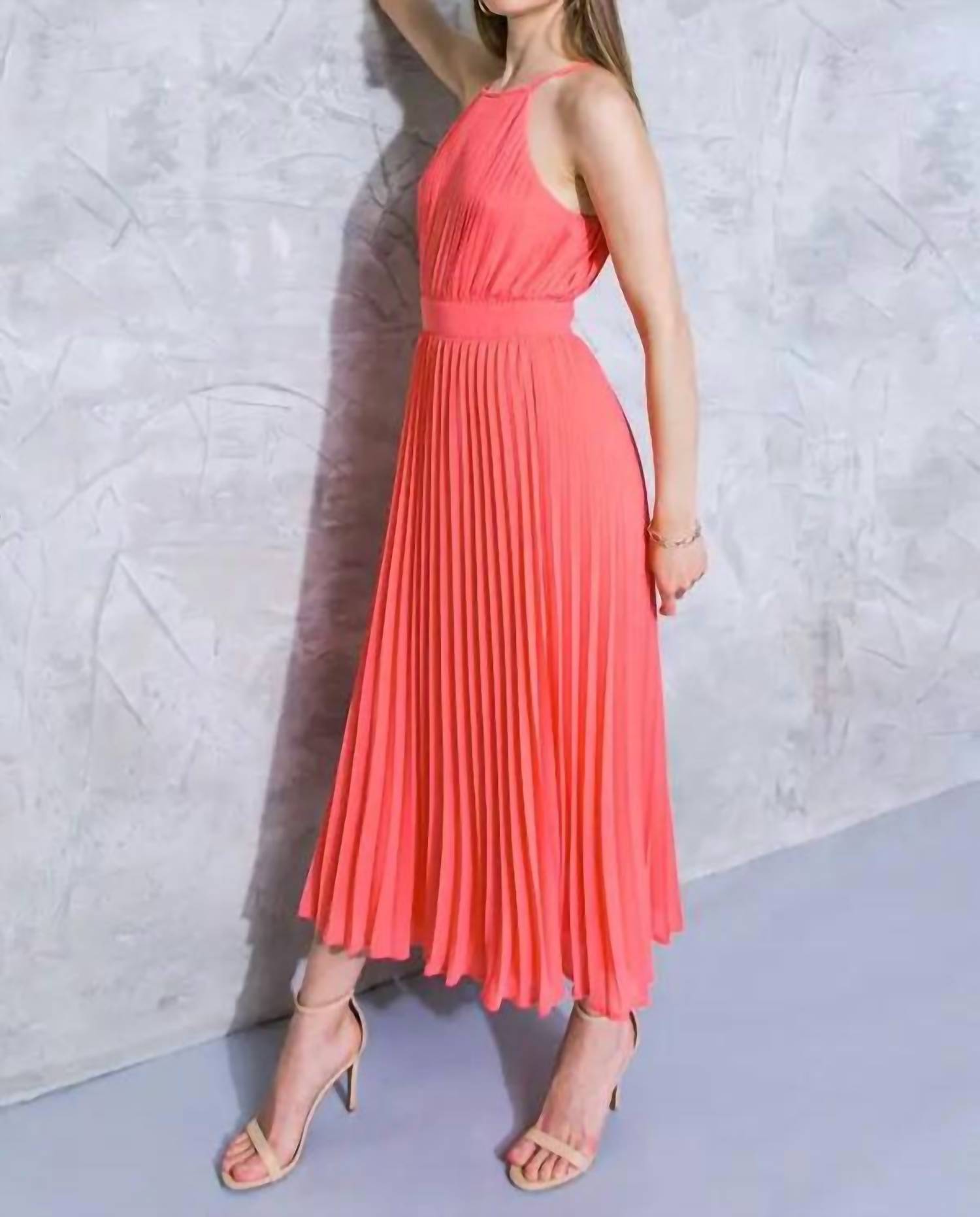 Flying Tomato - High Neck Pleated Midi Dress