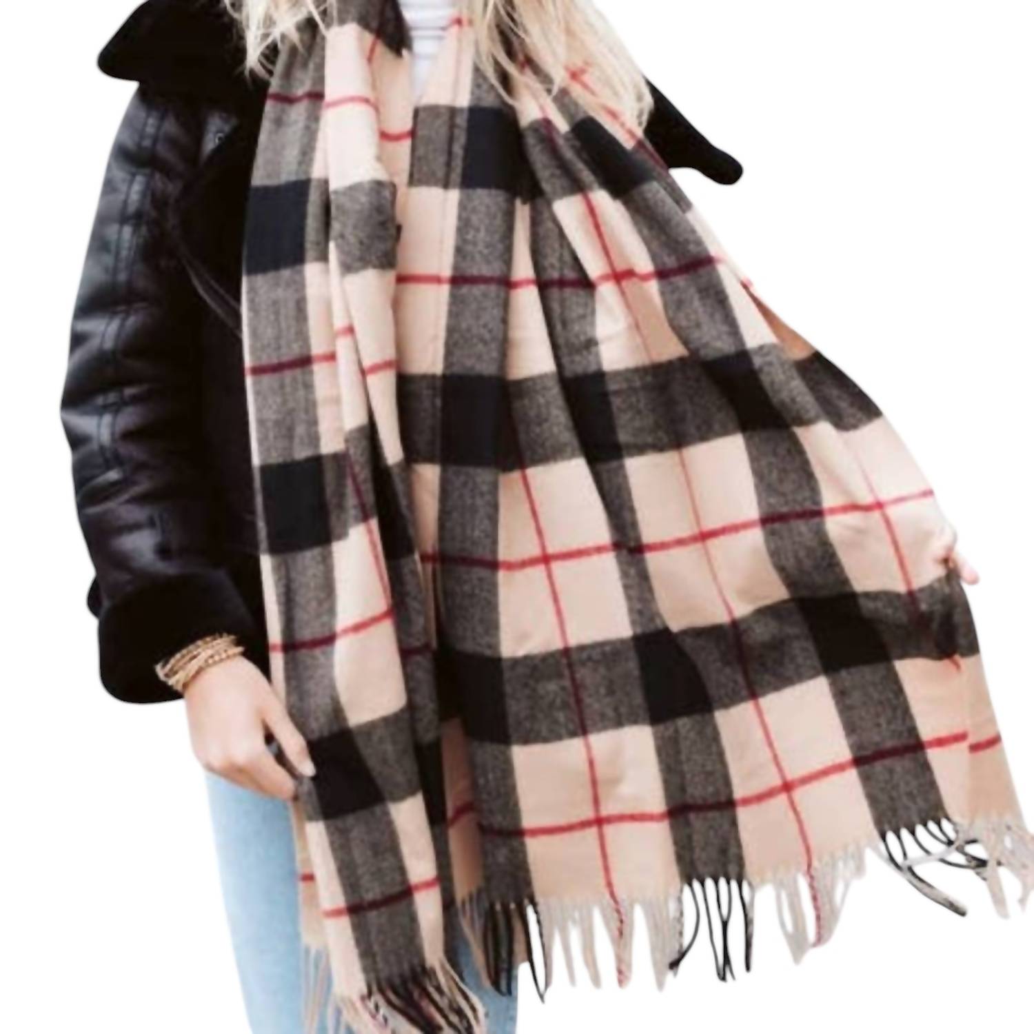 Pretty Simple - Plaid Fringe Blanket Scarf