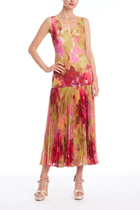 Jewel Badgley Mischka - Drop Waist Pleated Midi Dress