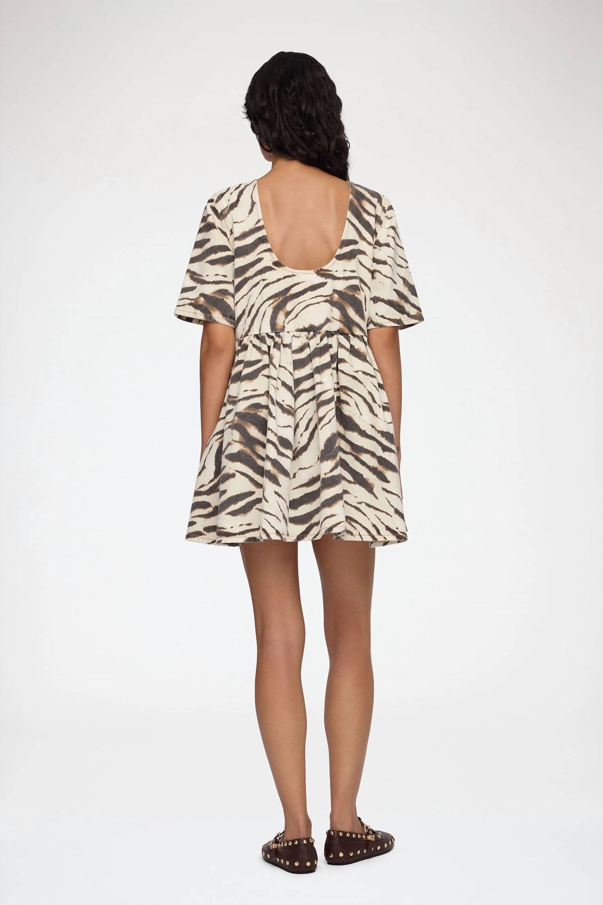 Ganni - Print Denim Puff Mini Dress