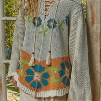 Pol - Chenille Tie Detail And Floral Sweater