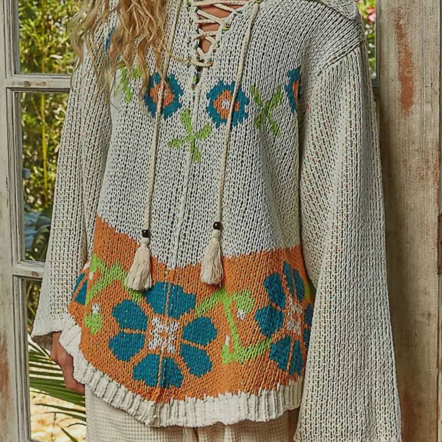 Pol - Chenille Tie Detail And Floral Sweater