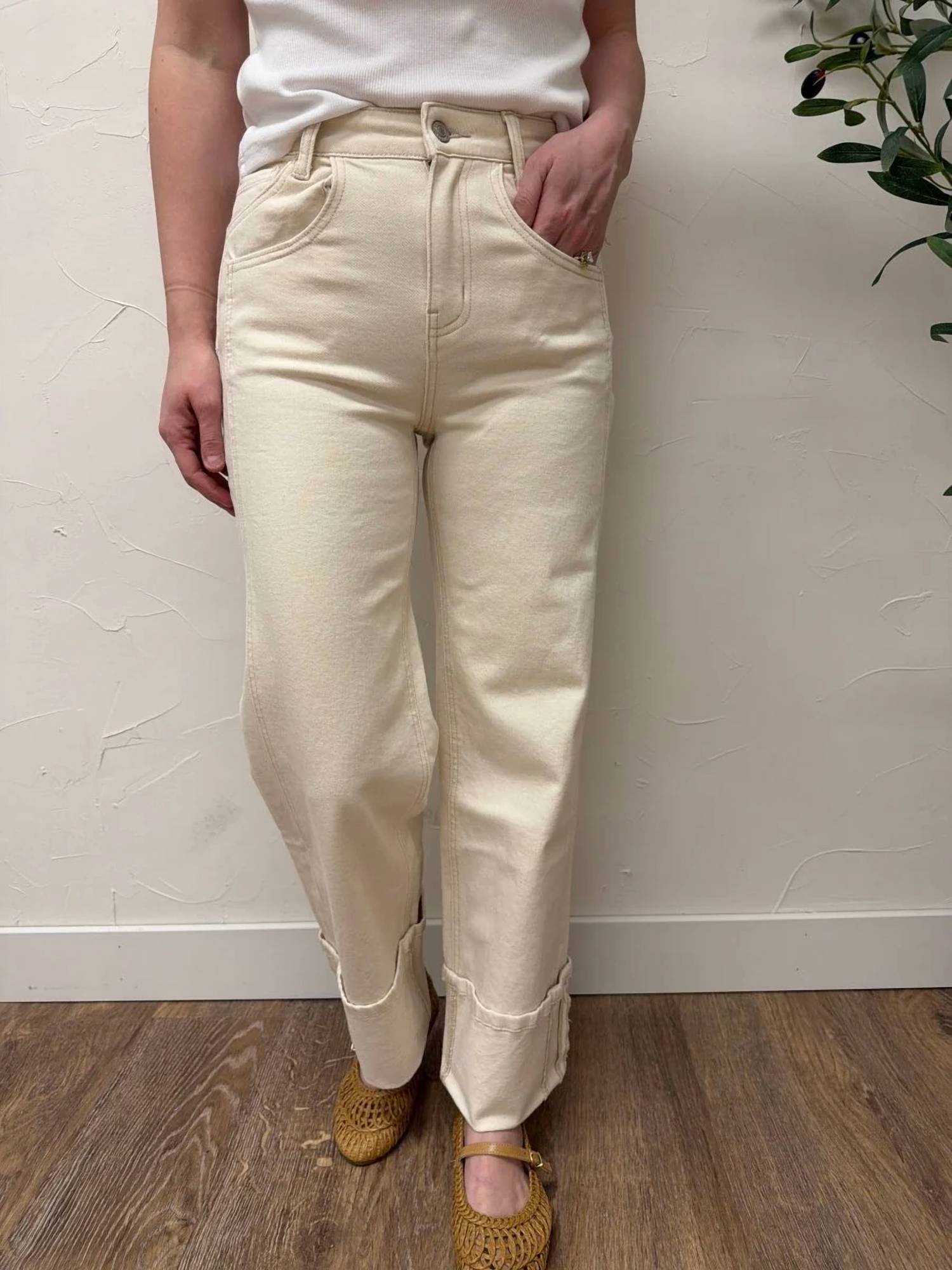 Vervet By Flying Monkey - High Rise Cuffed Wide Leg Denim Pants