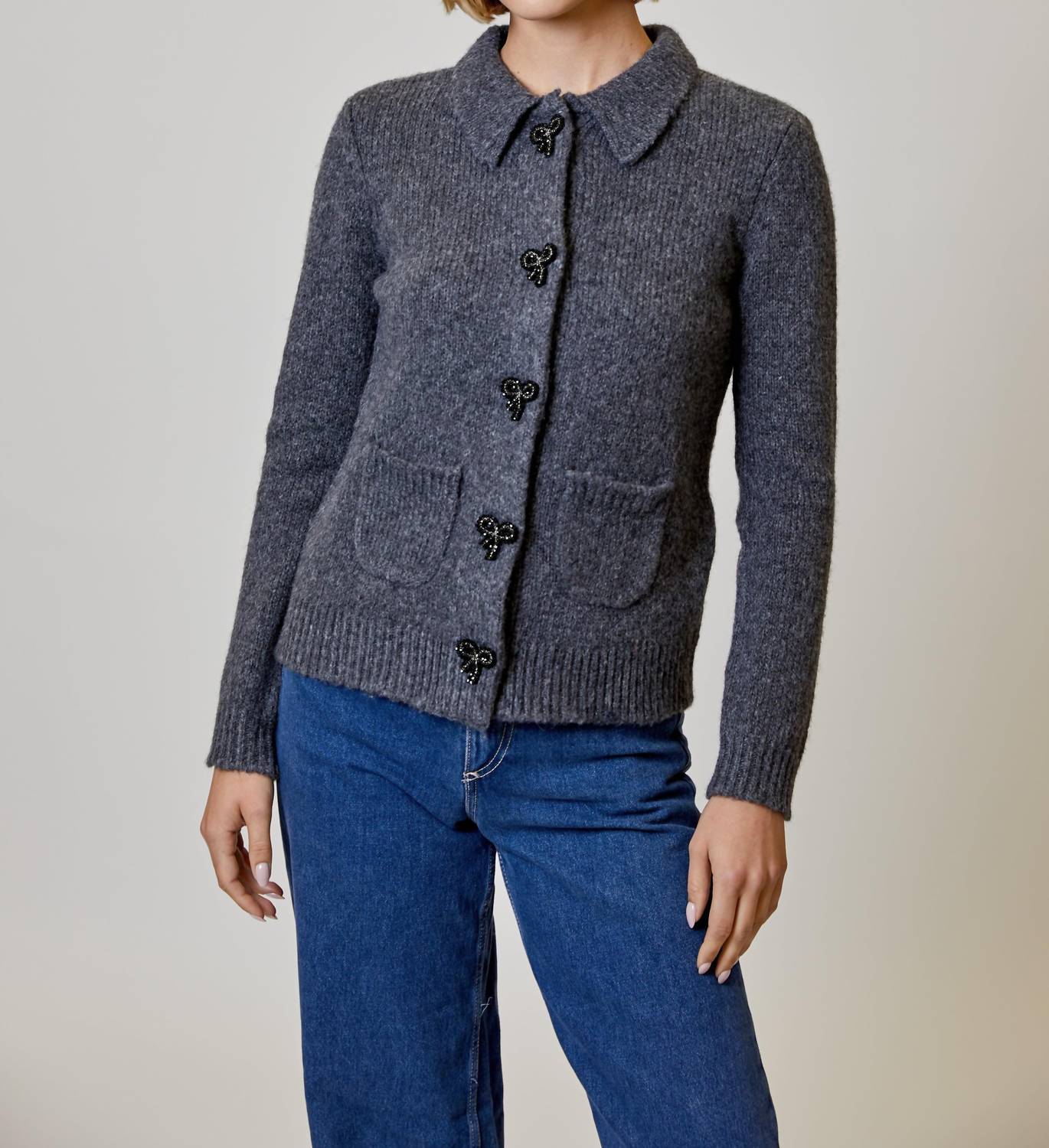 Design History - Beaded Bow Button Cardigan