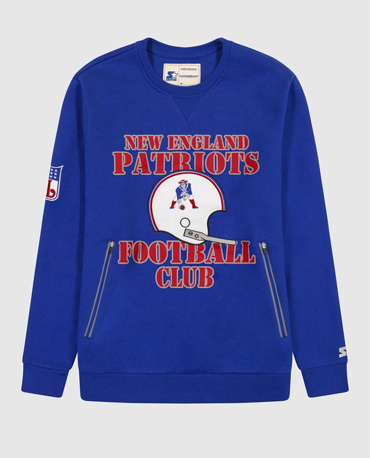 Starter - Men's New England Patriots Crew Neck Sweatshirt With Zip Pockets