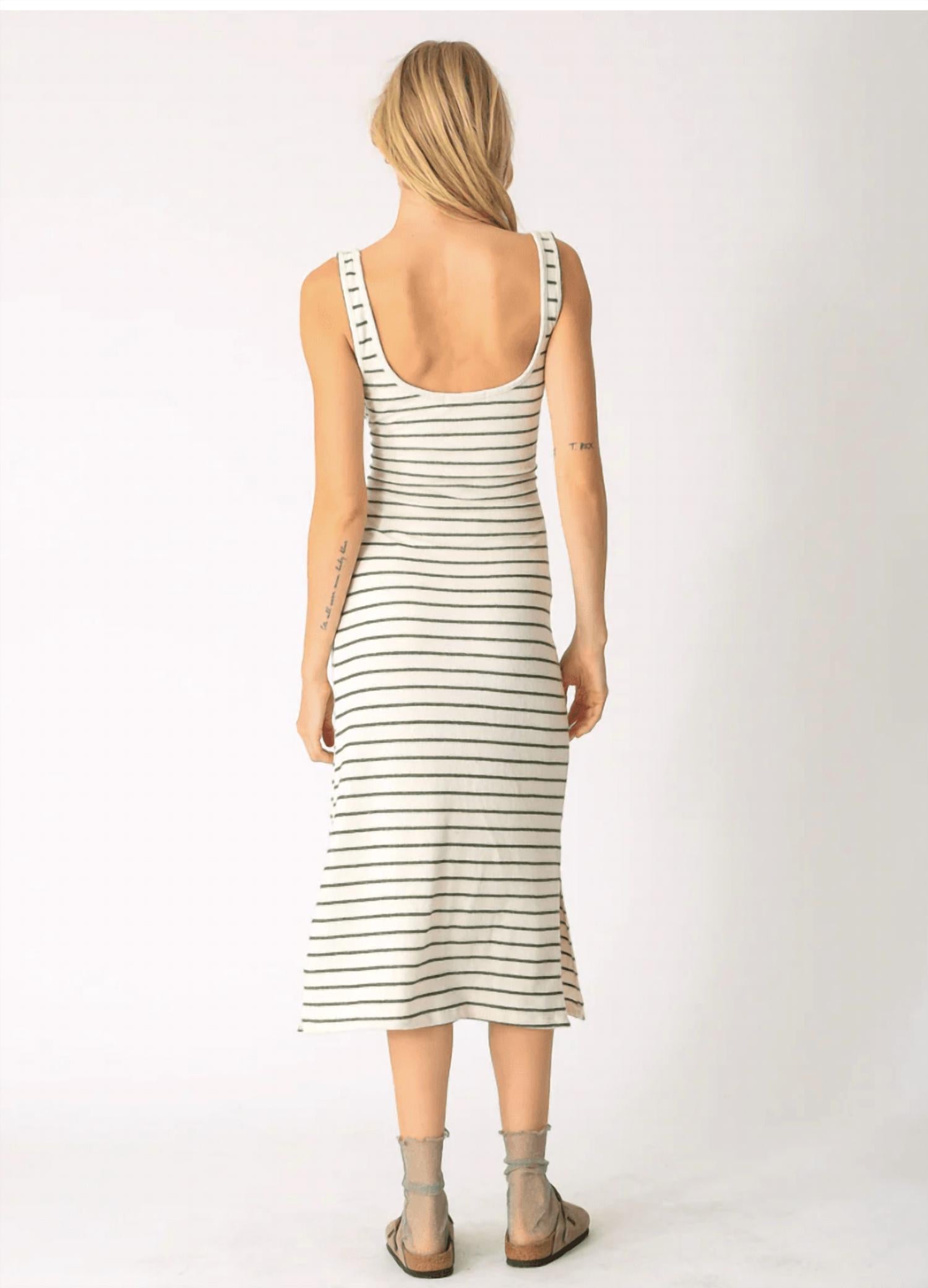 Electric & Rose - Camron Stripe Tie Waist Terry Cloth Midi Dress