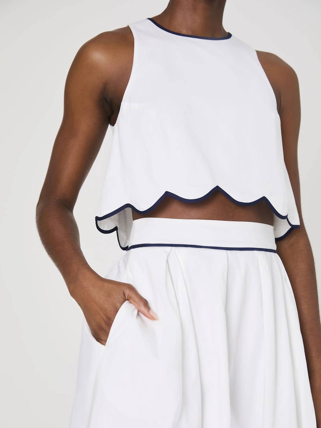 French Connection - Alexis Cotton Scallop Hem Midi Skirt