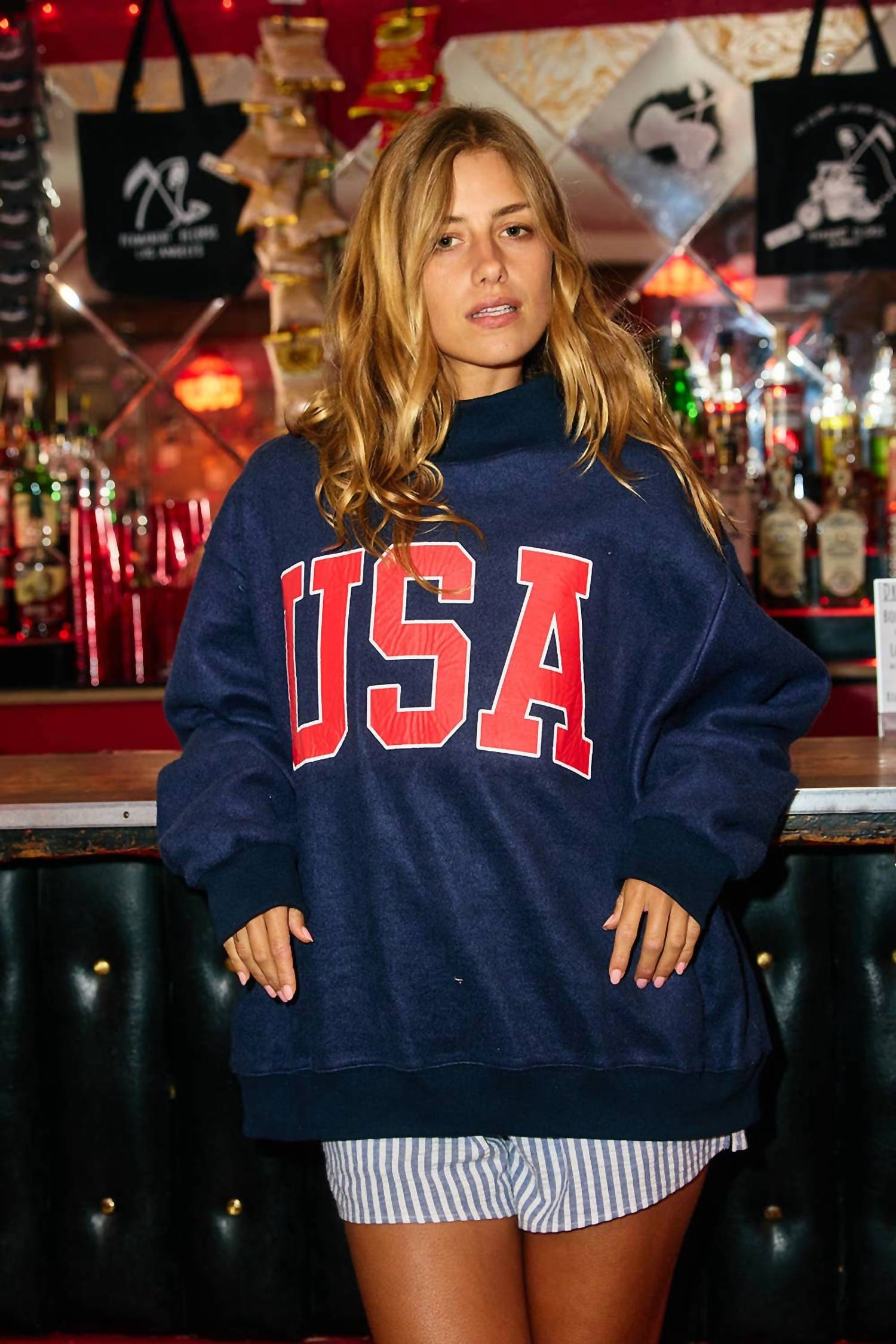 Bucketlist - Usa And Flag Reversible Mock Neck Sweatshirt