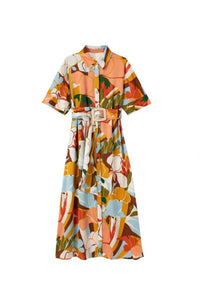 Pink Ripple - Abstract Print Midi Shirt Dress