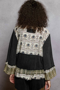POL Washed Print Plaid Full Sleeve Top in gray - women's long sleeve top - alternate view