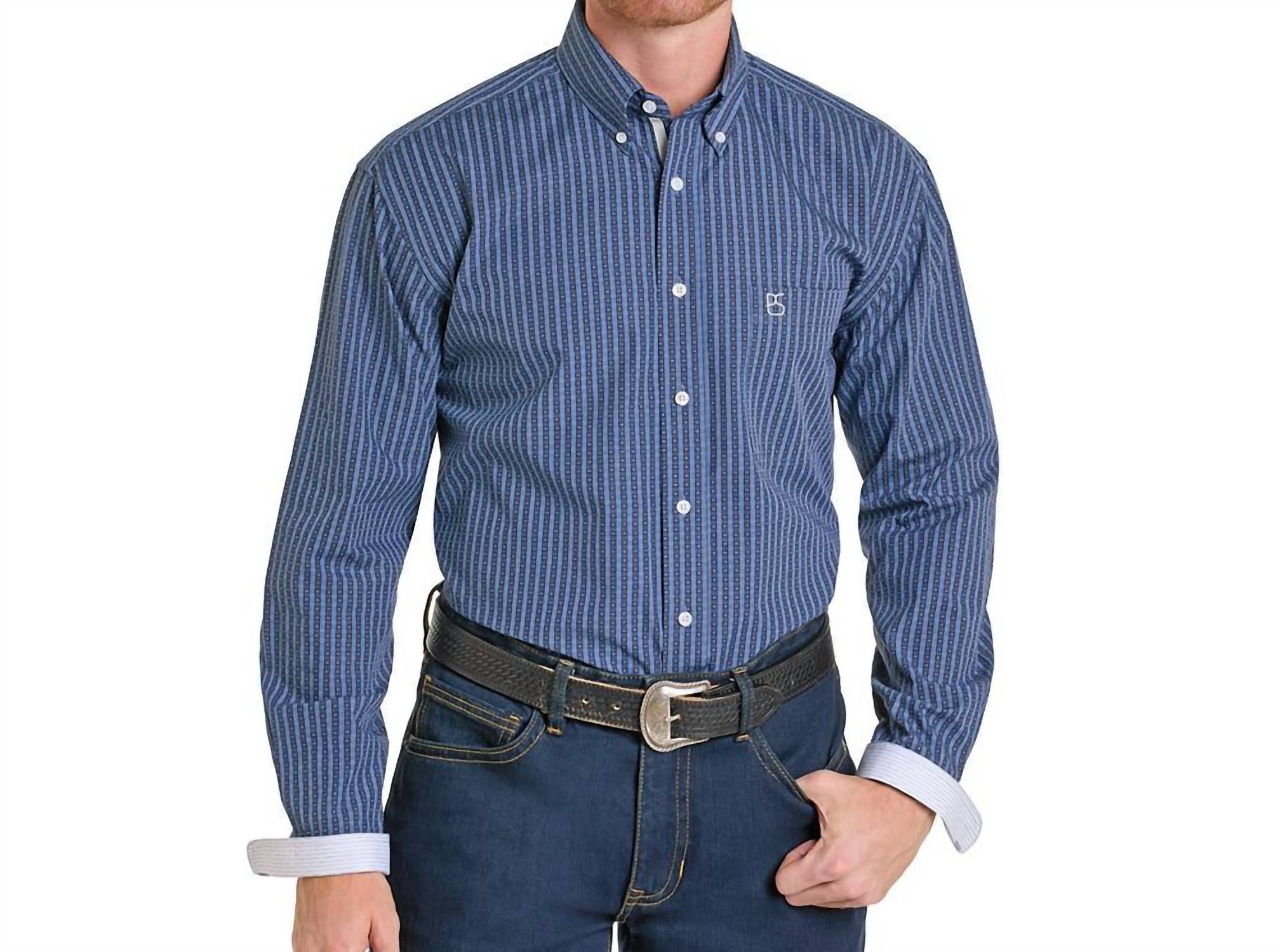 Panhandle Men's Button Down Western Shirt in navy - men's shirt