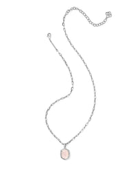 Kendra Scott Women's Daphne Pave Frame Short Pendant Necklace in silver rose quartz - women's jewelry - detail view