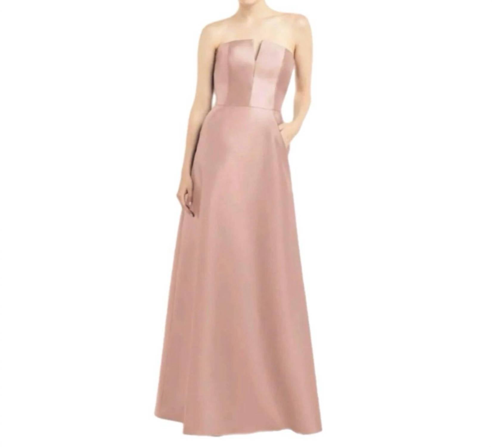 Alfred Sung - Long Strapless Satin Twill Gown