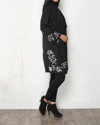 Paparazzi - Faux Suede Embroidered Drape Front Bell Sleeve Jacket