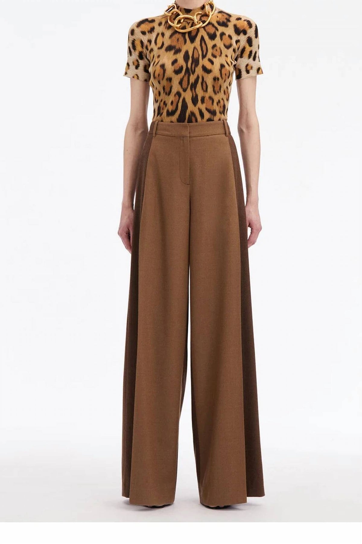 Oscar De La Renta - Mixed Pleated Wide Leg Pants