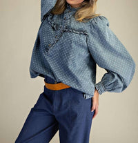 Easel POLKA DOTS WASHED BLOUSE in blue - women's blouse - view 5