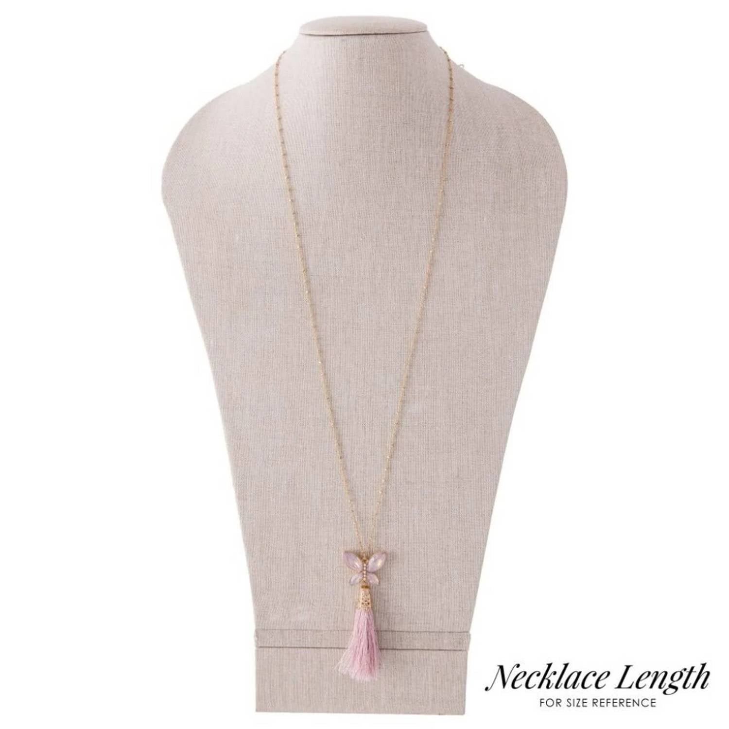 Judson & Co. - Women's Crystal Butterfly Tassel Pendant Necklace